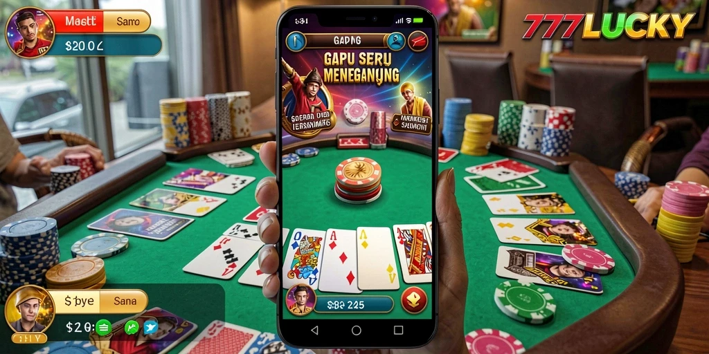 Screenshot gameplay seru 777LUCKY yang menunjukkan suasana bermain Gaple.