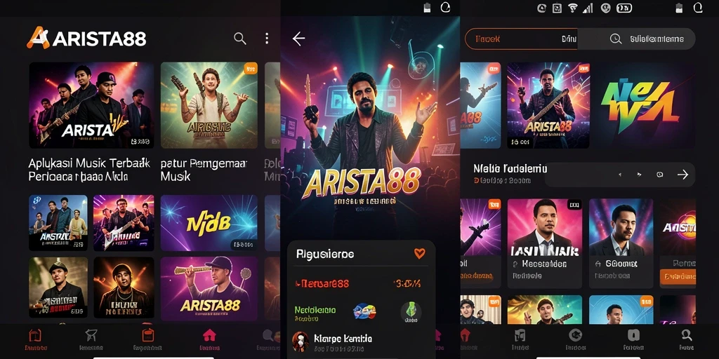 Tangkapan layar ARISTA88 menampilkan antarmuka aplikasi musik yang menarik dan interaktif.
