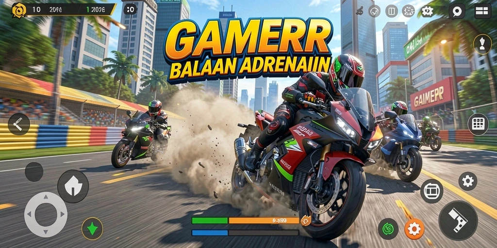 Screenshot yang menunjukkan balapan mendebarkan di GAMERP.