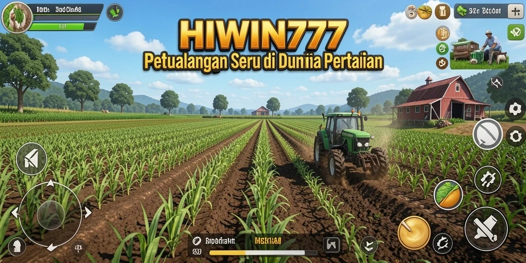 Screenshot gameplay HIWIN777 menampilkan ladang hijau yang subur dan tanaman beragam.