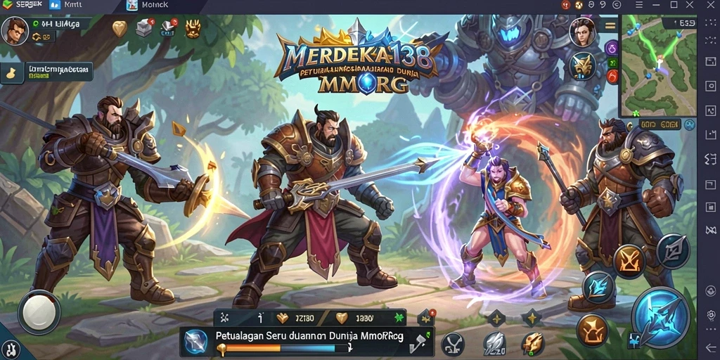 Screenshot gameplay menampilkan pertempuran epik dalam <strong>MERDEKA138</strong>.