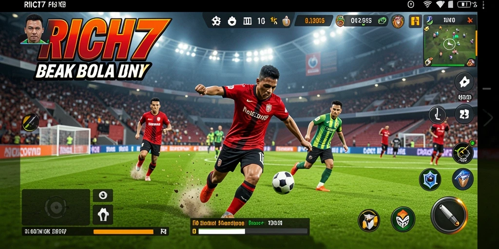 Tampilan gameplay RICH7 yang menarik dan dinamis di lapangan sepak bola.