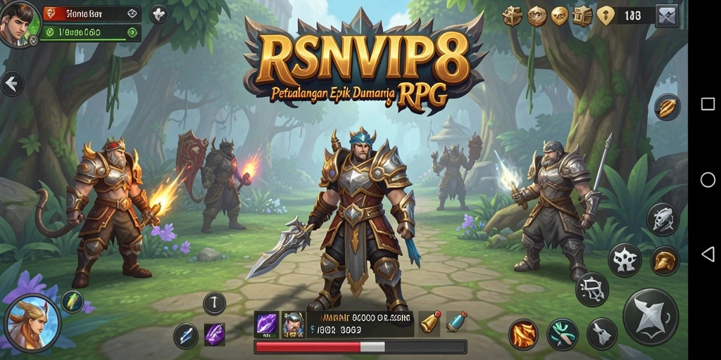 Screenshot gameplay menampilkan pertempuran epik dalam dunia RPG.