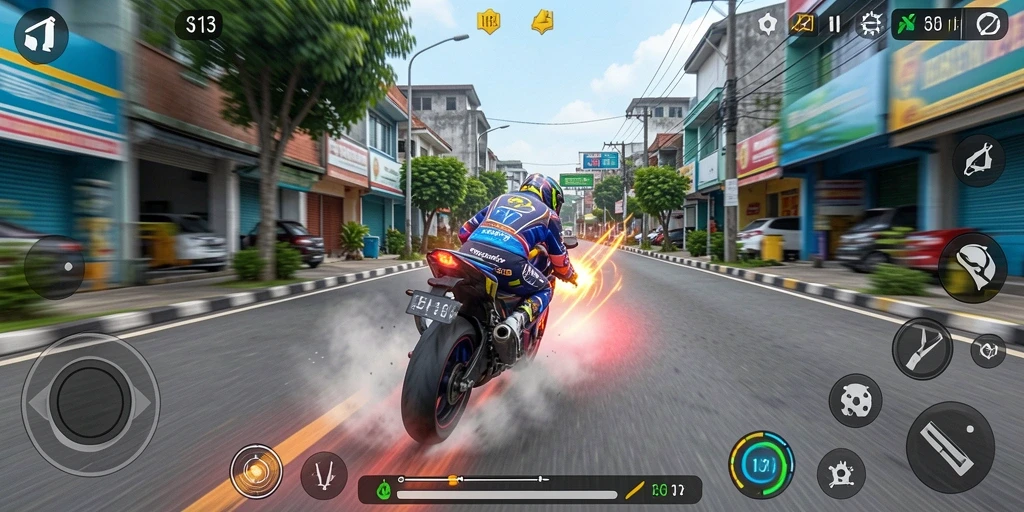 Tampilan gameplay mendebarkan S13 dalam balap motor yang menantang.