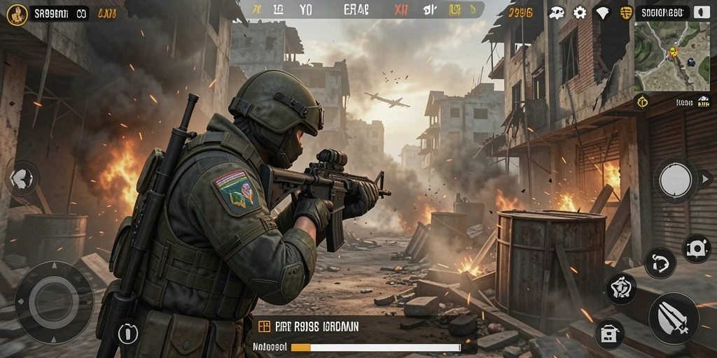 Tampilan seru gameplay SR996 saat bertempur di medan perang.