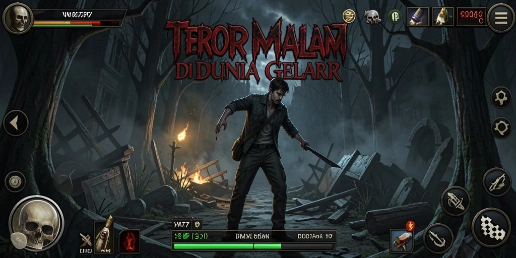 Tampilan gameplay menakutkan dari VM777 dengan atmosfer horor mencekam.